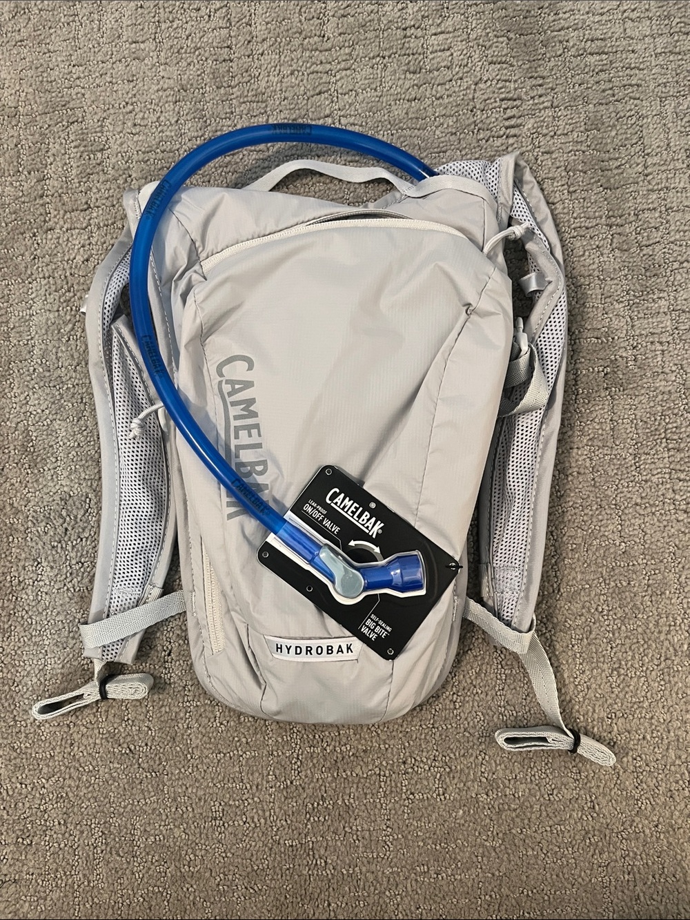 Camelbak Hydrobak Light Gray Backpack with Blue Hydration Tube